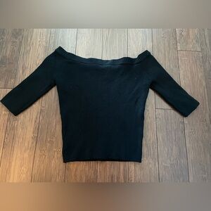 Bebe Stretch Knit Ribbed Crop Black Top - Size Medium (Runs Very Small)